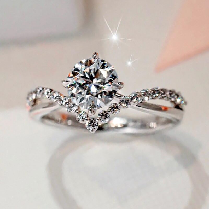 White Gold Plated Round Cubic Zirconia Inlaid Fashion Four-prong V-shaped Engagement Rings Wedding Bridal Band Promise Rings Evening Parties Anniversary Valentine's Day Gifts Eternity Bands for Women2