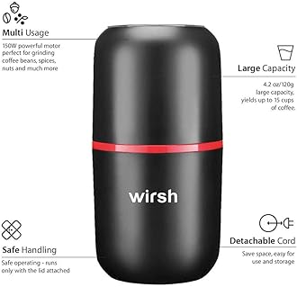 Wirsh Coffee Grinder-Electric Coffee Grinder with Stainless Steel Blades, Coffee and Spice Grinder with Powerful Motor and 4.2oz. Large Capacity for Coffee Beans,Herbs,Spices, Peanuts,Grains and More