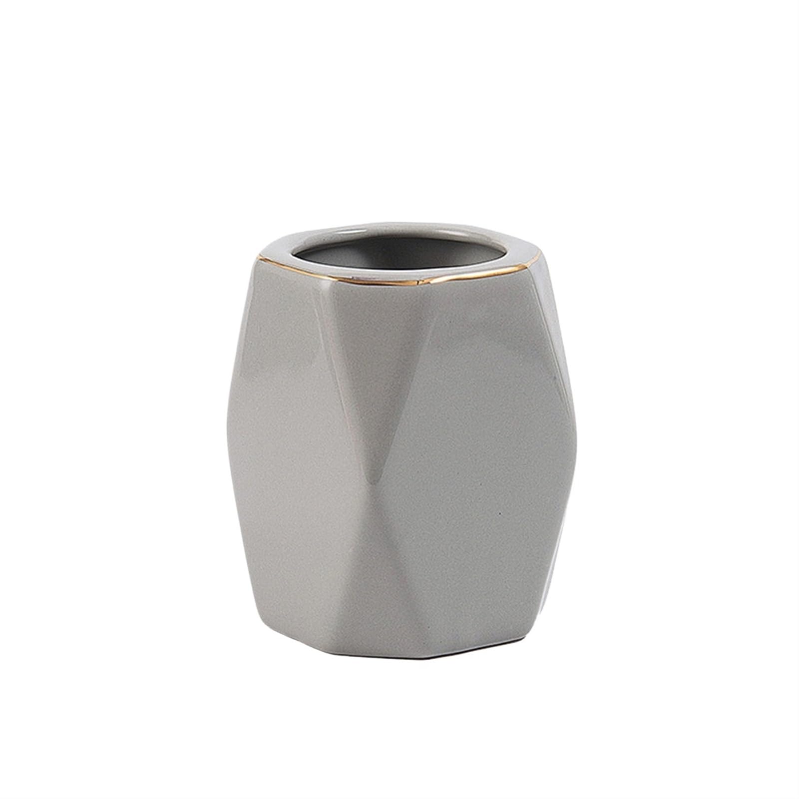Organizador de escritorio moderno de cerámica, soporte creativo para bolígrafos, estilo simple, brochas de maquillaje y lápices de cejas, organizador de herramientas de belleza (gris)