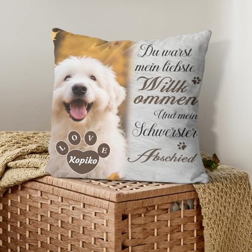 Umitive Personalisiertes Hundekissen - Individuelles Foto & Name Kissenbezug zur Erinnerung an verstorbene Haustiere - Trostspender für Trauernde (Style D)