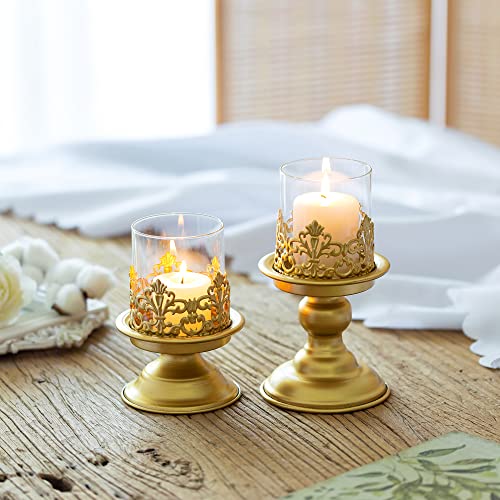 Sziqiqi Gold Candle Holders For Table Centerpiece - Antique Metal Candles Holder Decorative For Pillar Tealight Wedding Living Room Home Decoration #TOP6
