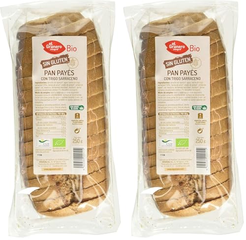 El Granero Integral - Pan Payés con Trigo Sarraceno Sin Gluten BIO - 250 g - Alto Contenido en Proteínas y Minerales - Apto para Veganos y Celíacos - Alimento Natural (Paquete de 2)