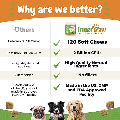 Probiotics for Dogs – Digestive Enzymes for Gut Health, Diarrhea & Bowel Support, Seasonal Allergies, Dog Supplement for Pet Immune System, Dog Vitamin – 120 Soft Chews – Chicken Probiotics for Dogs – Digestive Enzymes for Gut Health, Diarrhea & Bowel Support, Seasonal Allergies, Dog Supplement for Pet Immune System, Dog Vitamin – 120 Soft Chews – Chicken