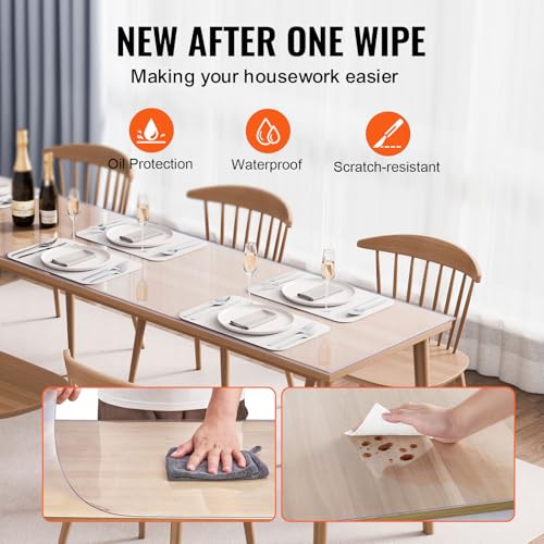 VEVOR Protector de Mesa Impermeable Rectangular 106,7 x 243,8 cm de PVC Transparente 5