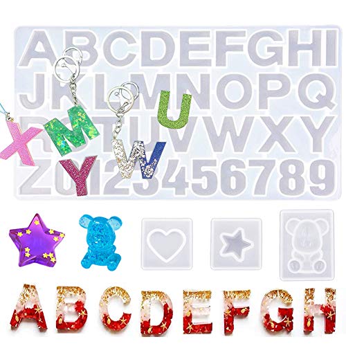 Jatidne Resin Molds Letters Large Silicone Molds for Resin with 3 Small Keychain Molds Jewelry Resin Casting Molds Alphabet DIY Crafting