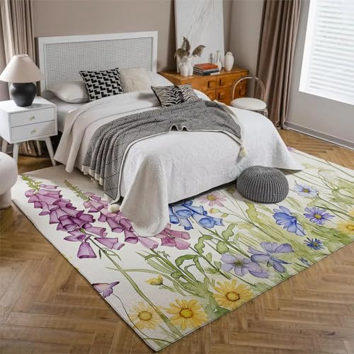 Tapis de salon aquarelle haut de gamme avec motif marguerite doux