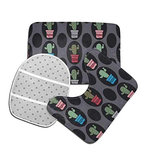 DIRYKILP Badematte + Konturmatte + Toilettendeckelbezug, Süße Sukkulenten Kakteen 3 Stück Badematte Set, mit rutschfester Klebeunterseite – Bild 5
