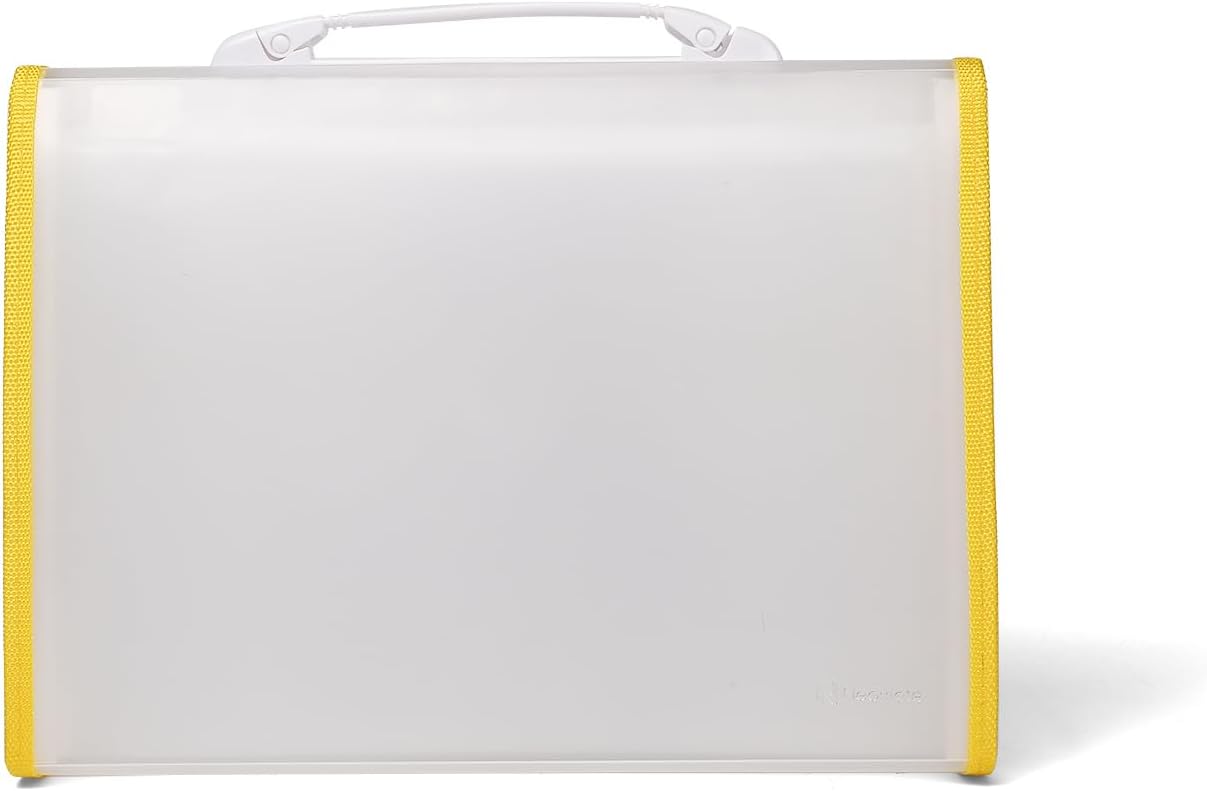 Expanding File Folder with Handle | 13-Pocket A4/FS Size Document and Certificate Organizer | Transparent Accordion Folder | Yellow