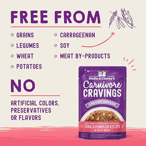 Stella & Chewy's Carnivore Cravings Wet Cat Food - Premium Pouches - Grain Free, High Protein Tuna & Pumpkin - Perfect For Picky Eaters - Complete Meal or Topper (2.8 oz, 24 Pack) - image 3