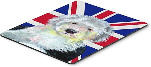 Caroline's Treasures LH9497MP - Alfombrilla de mouse de perro pastor inglés antiguo con bandera británica Union Jack, almohadilla caliente o
