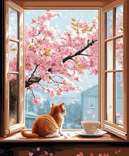 FanZheZhe Easy Cross Stitch Kits 50x70cm Kitten on the windowsill 11CT Stamped Embroidery Starter Kit for Cross-Stitch Supplies Needlework Craft