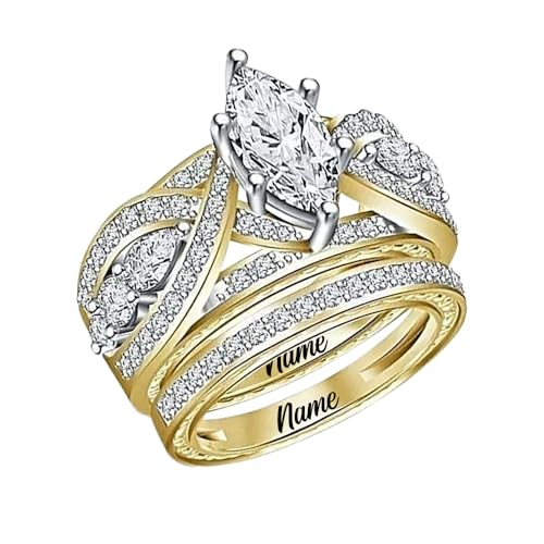 10K 14K 18K Gold 2.8 CT. tw. Moissanite Bridal Rings Sets for Her, Marquise Cut Moissanite Engagement Ring Set with Infinity Shank for Women Wedding Ring Set for Engagement Anniversary