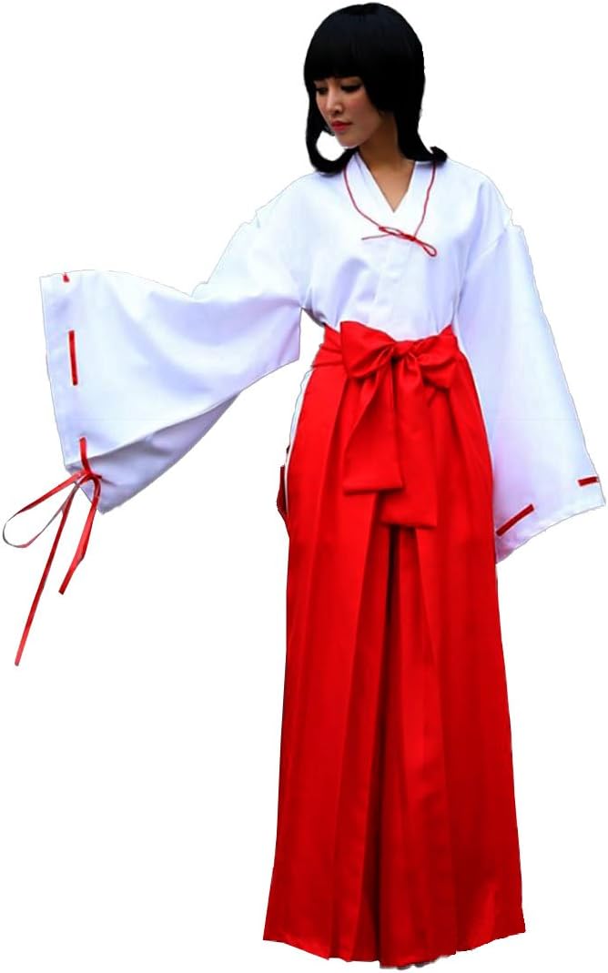 TOKYO-T Kikyo Cosplay Kimono Red Costume Red Womens Miko Japanese Outifit Hakama