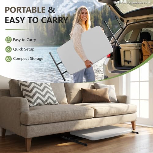 MAKE CHANGES Folding Table 30 Inch - 4pack,Small Desk Adjustable Height TV Tray for Laptop, Couch, Camping - Heavy Duty Utility Foldable Table for Small Spaces, No Assembly Required, White by MAKE CHANGES - Used condition - Image 6