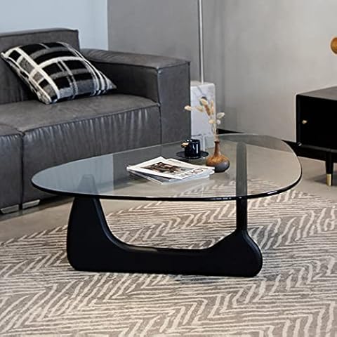 Glass Coffee Table Triangle Simple Modern Coffee Table Vintage Glass and Solid Wood Base Decor End Table for Living Room Patio Office (Black Transparent, Large 50 * 35.8 * 16in) Cover