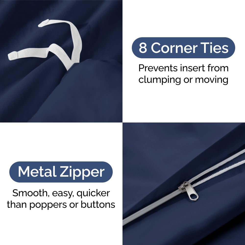 Queen Size Flat Bed Sheet + Comforter + Duvet Cover Set and 2 Extra Pillowcases Bundle - Hotel Luxury Quality Single Flat Sheet - Fits Mattresses with Deep Pockets between 8 to 16 inches - Navy Blue