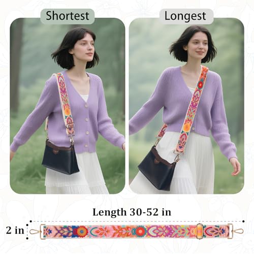 Image of Embroidery Flower Purse Straps Replacement Crossbody for Handbag, 2 Inch Wide Adjustable Guitar Bag Strap