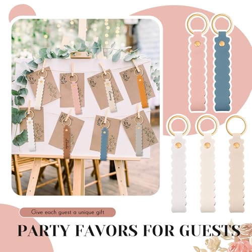 Image of Scalloped PU Leather Keychain Blanks Laser Engraving Blanks Loop Keychain Kit with Key Ring for DIY