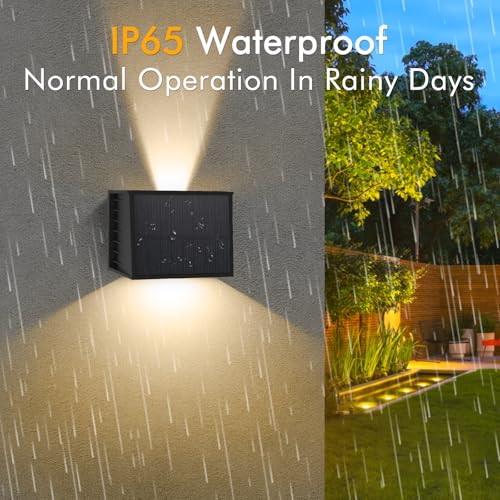 T-SUN 4 Stücke LED Wandleuchten für Außen, 3000K Warmweiß Solar Wandlampe mit Auf und ab Einstellbarer Lichtstrahl, 240° Abstrahlwinkel, LED Außenwandleuchte für Wand Garten Zaun