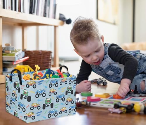 Image of Rectangular Monster Truck Baskets Kids Gift Bins Empty Baby Basket for Boys Toy Storage Basket Organizer Bin Box Room Decor for Home(Monster Truck)