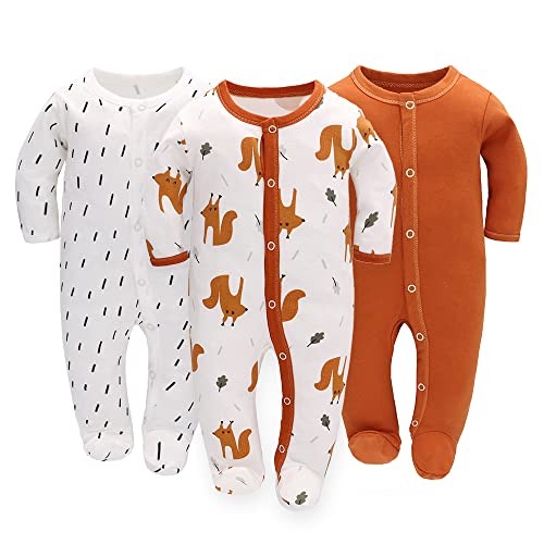 Dors Bébé Garçons Combinaison 3 Pack Unisexe Pyjama Coton Barboteuse Combinaisons Manches Longues Joueur Bébé Vêtements avec 0-7 Mois (as4, age, 0_month, 2_months, Renard + Gouttes de pluie, 56) Cover