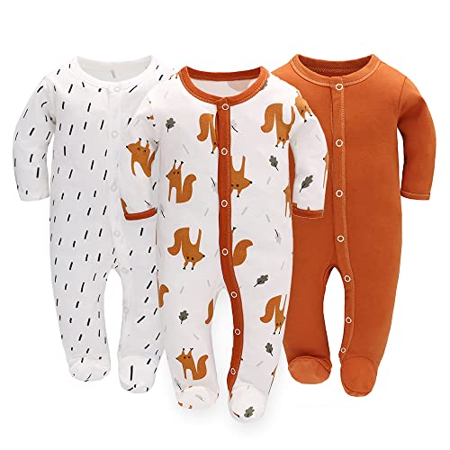 Amo nenes Schlafstrampler Baby Jungen Overall 3er Pack Unisex Pyjamas Baumwolle Strampler Jumpsuits Langarm Spieler Babykleidung mit 0-7 Monate