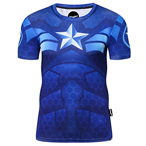 Nessfit Camiseta de compresión de superhéroe para hombre, capa base, gimnasio, manga corta, para correr, entrenamiento térmico, Superhero 5, L