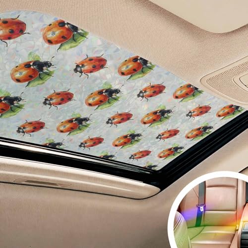 Película opaca para ventana con diseño de mariquitas y hojas beige 17.7"x39.3" miniatura 6