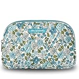 Bella Taylor Large Quilted Cotton Makeup Pouch for Women, Travel Cosmetic Bag, Quilted Cotton Delicate Floral Blue