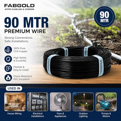 Image of 1.0 sqmm Single Core Copper Electrical Wire, 90 Meter (Black) | Heat Resistant & Flame Retardant (FR) | Lead-Free LSH House Wire for Home & Industrial Use