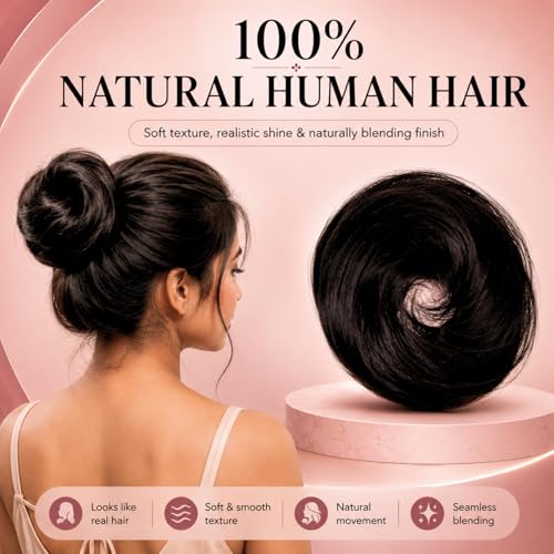 Image of Messy Bun Scrunchie Hair Extension for Women & Girls- 100% Natural Real Human Hair Juda Bun | Hair Bun Accessories for women- Trendy Messy bun Look, Natural Black (30g)