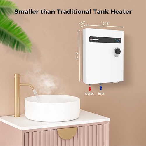 Miniatura 5 de CAMPLUX - Calentador de agua eléctrico sin tanque de 18 kW, calentador de agua caliente a pedido eléctrico con pantalla digital de 240 V para ducha
