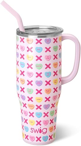 Swig Life Taza Mega de 40 onzas con asa y pajilla, apta para vasos, apta para lavavajillas, vaso aislado extragrande, taza de viaje de acero