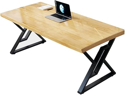 Escritorio de madera maciza para computadora de oficina en casa, escritorio de PC de pino natural, escritorio de juegos, soporte de metal sólido y