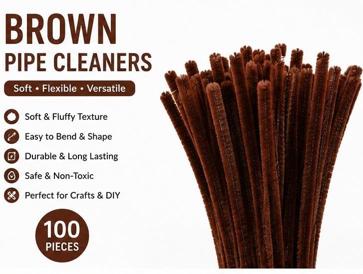 Image of TRAIS-100 PCS Pipe Cleaners, Chenille Stems for Crafts, Fuzzy Craft Pipe Cleaners, Soft Flexible Bendable Sticks for DIY Art Supplies, Kids Crafts, School Projects (100, Brown)
