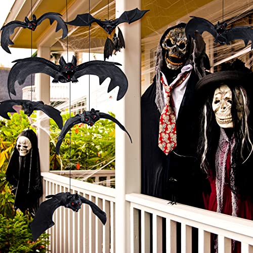 Mgparty Halloween Hanging Bats 24 Pcs Realistic Scary Rubber Bats For Halloween Outdoor Indoor Yard Home Window Door Wall Decorations Halloween Party Decorations With 5 Size #TOP6