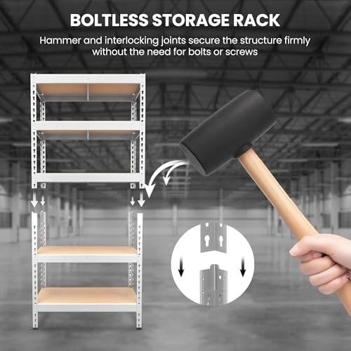Image of Robustt 5-Tier Multipurpose Storage Rack | Bolt-Free Assembly | Metal Stand with Thick MDF Board | 175kg Capacity Per Shelf | 63 x 24 x 12 in Adjustable Shelf Rack for Home, Garage & Shop | Silver