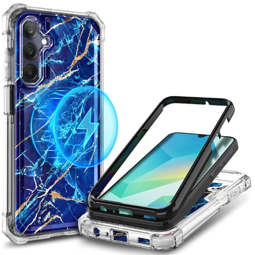 WDHD for Samsung Galaxy A36-5G Phone Case Glitter Marble Sapphire | Magnetic Compatible with MagSafe, Raised Corners Drop Protection Shockproof Protective Bumper Cover