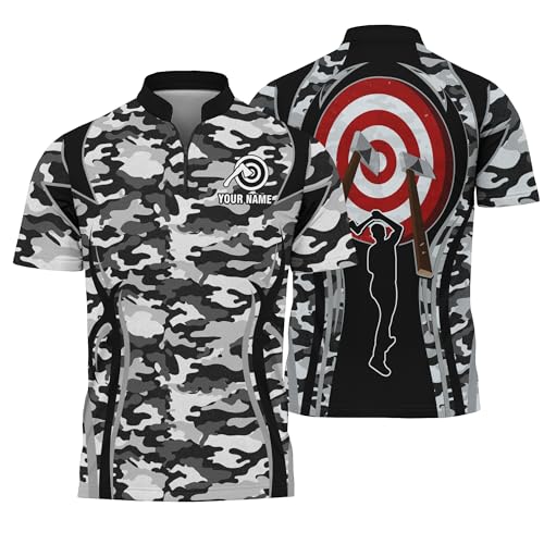 GIFORAL - GIFORAL Men's Summer Axe Throwing T-Shirt with Custom Name Print Throw a Axe 1/4 Zip Jerseys for Camouflage Axe Thrower Lover