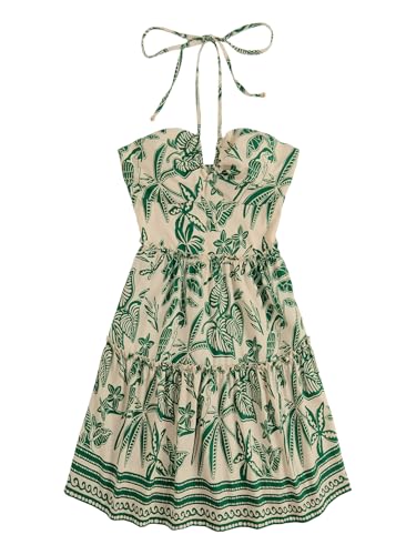 Image of Floerns Women's Floral Sleeveless Halter Dress Milkmaid Flare Hem Boho Mini Dress