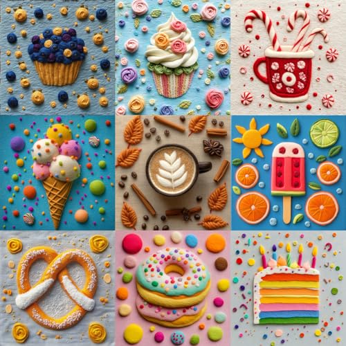 Bgraamiens 1000 Piece Jigsaw Puzzles for Adults – Sweet Life Dessert Grid – Colorful Food Art Puzzle with Cake, Coffee, Candy and Ice Cream – Bright Fun Gift for Relaxation