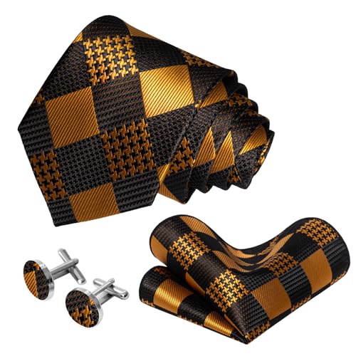 Image of 5PCS Mens Silk Tie, Pocket Square, Cufflinks, Drilled Tie Ring and Lapel Pin Set for Wedding Groom Party