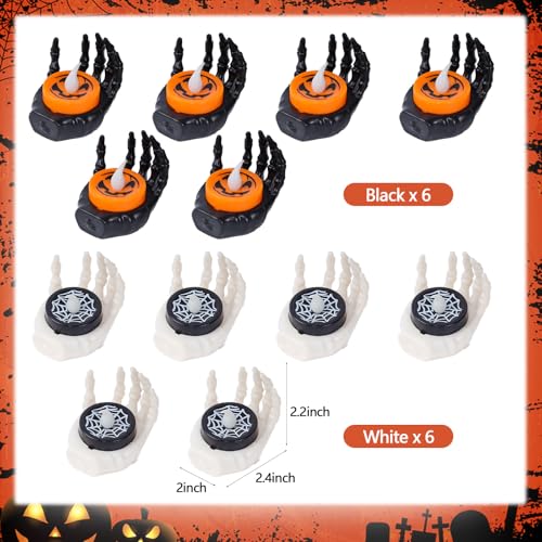 Image of YBB 12Pcs Halloween Skeleton Hands Candle Tea Lights, Novelty LED Flameless Skull Ghost Hand Lamps for Halloween Party Table Home Spooky Decor
