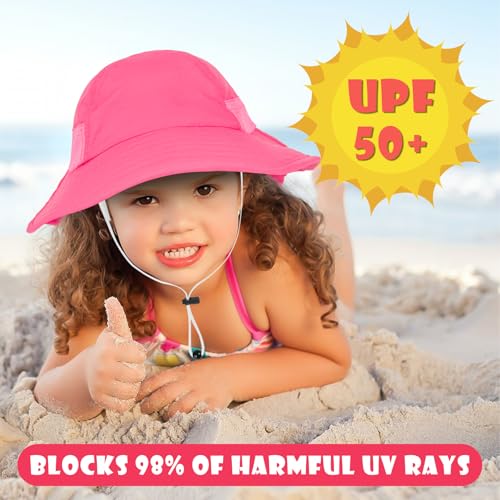 Image of Toddler Baby Sun Hat Kids Summer Beach Essentials Adjustable Beach Hats with Bucket Wide Brim for Boys Girls Age 0-14 Years