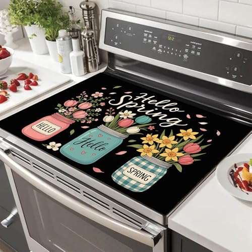Image of HOMETITUTE Spring Floral Jar Stove Top Cover 28x20 Heat Resistant Mat