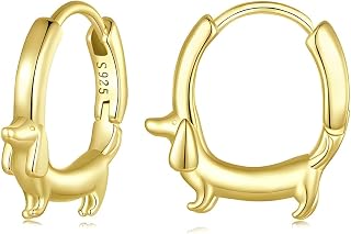 Dachshund Dog Hoop Small Earrings for Women 925 Sterling Silver Hypoallergenic Animal Earring Cute Dainty Tiny Puppy Dog Earrings for Pet Lover Bff