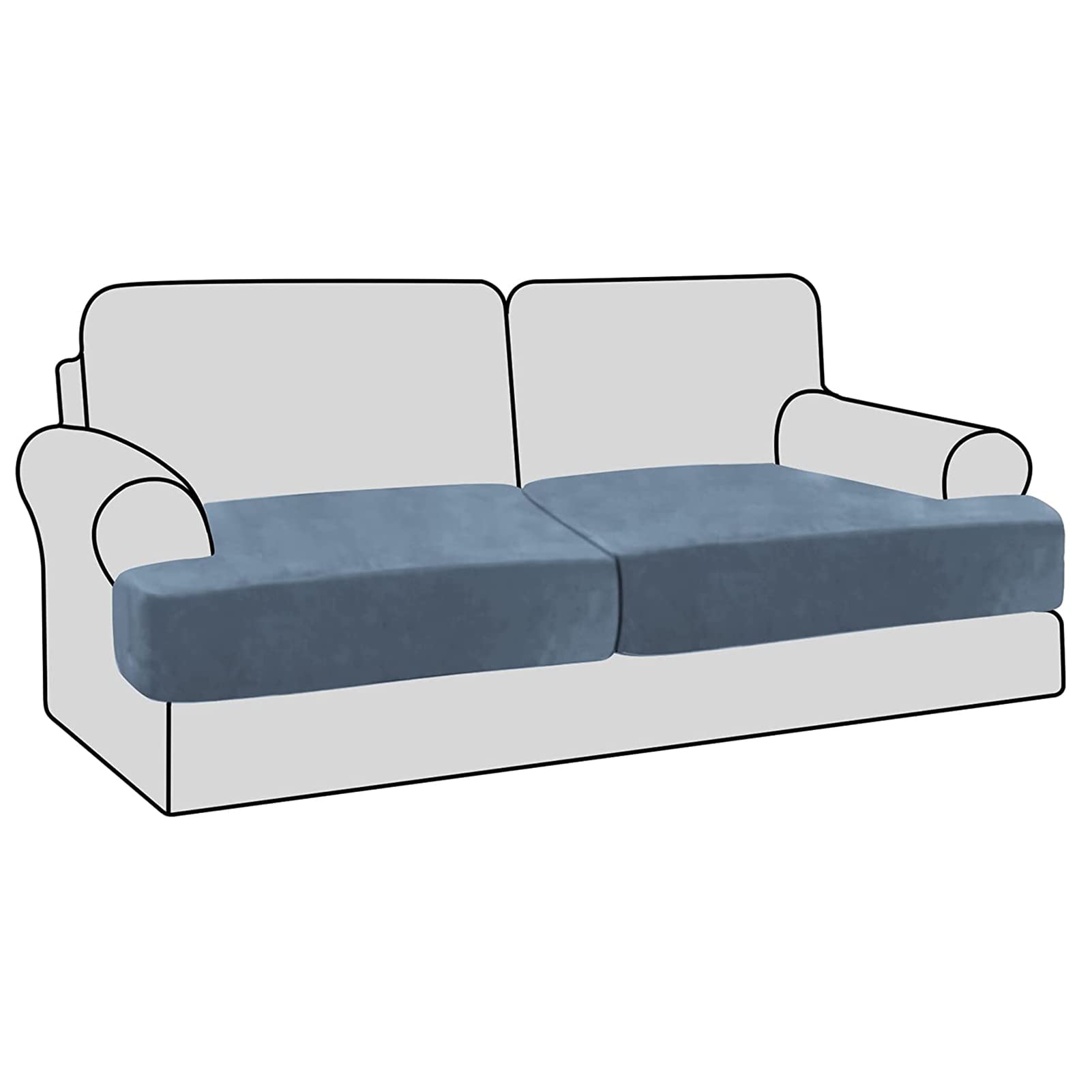 GEBIN Stretch Velvet T Cushion Sofa Slipcovers, Individually Sofa Cushion Covers for Cushion Couch Seat Cushion Covers, Sofa Seat Cushion Covers with Elastic Bands (Stone Blue,2 Seater/Loveseat)