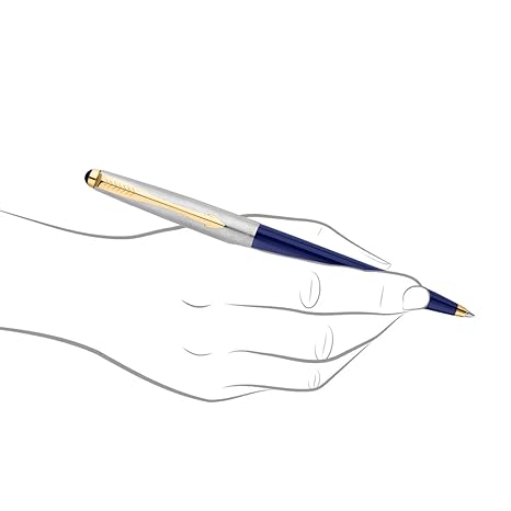 Parker Galaxy Stainless Steel Gold Trim Ball Pen - Blue Body - Image 4