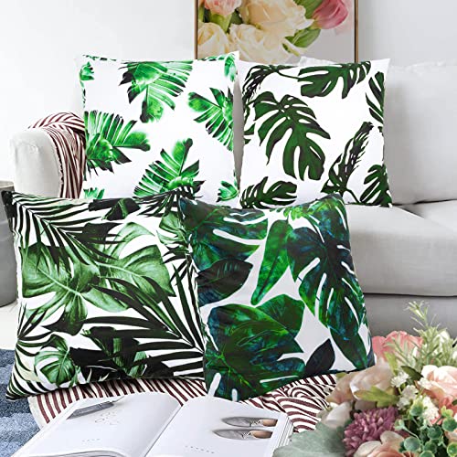 Yikki Set of 4 Cushion Covers 18x18 Inch, Waterproof Outdoor Cushion Covers, Tropical Leaves Pillow Cases, 45 x 45cm Decorative Thorw Pillow Covers, Sofa Pillowcases for Bedroom Office Car Home Decor 5 Yikki Set of 4 Cushion Covers 18x18 Inch, Waterproof Outdoor Cushion Covers, Tropical Leaves Pillow Cases, 45 x 45cm Decorative Thorw Pillow Covers, Sofa Pillowcases for Bedroom Office Car Home Decor - Image 5