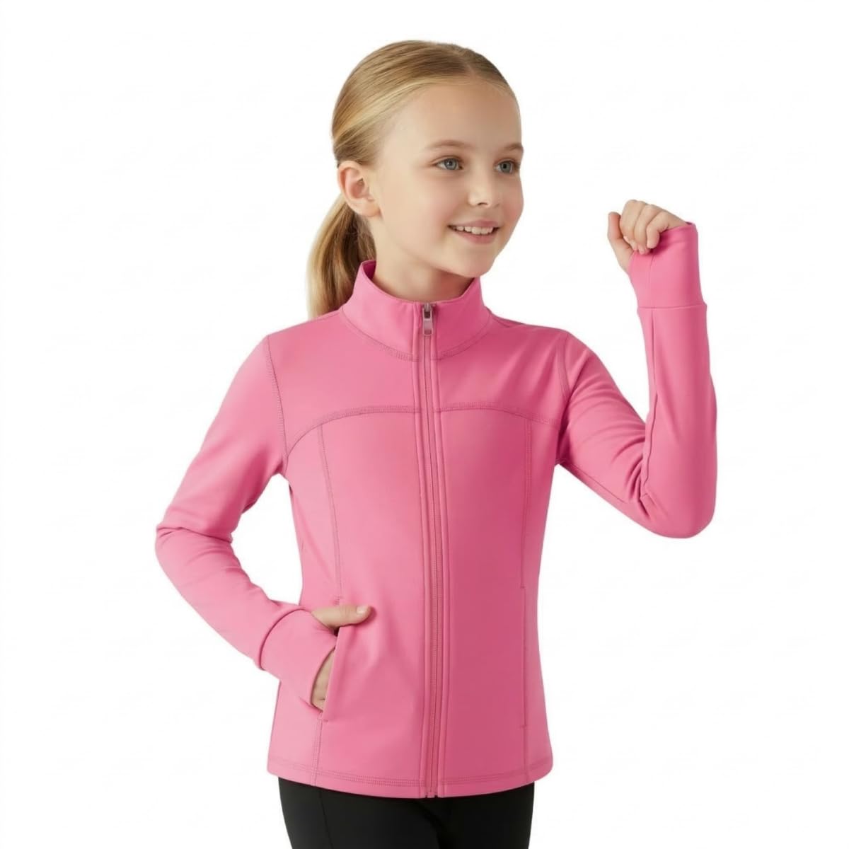 Sportliche Jacke für Mädchen mit Reißverschluss langärmelig leichte Oberbekleidung Taschen